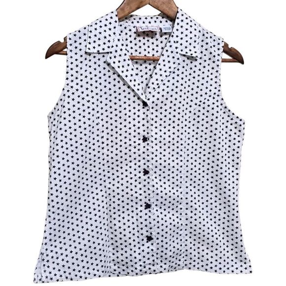 Tantrums Womens Starry White Button Down Size Small Button Accent Sleeveless - Picture 1 of 13